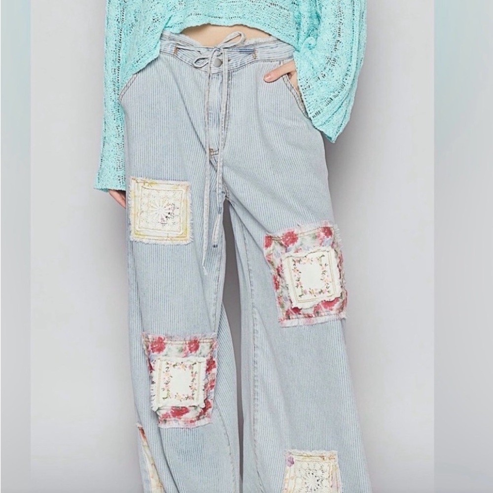 POL Women's Patchwork Jeans - Blue and Pink